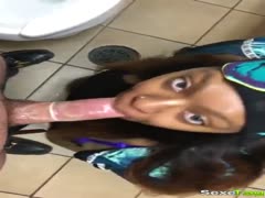 Ebony slutty wife suck cock on public toilet
